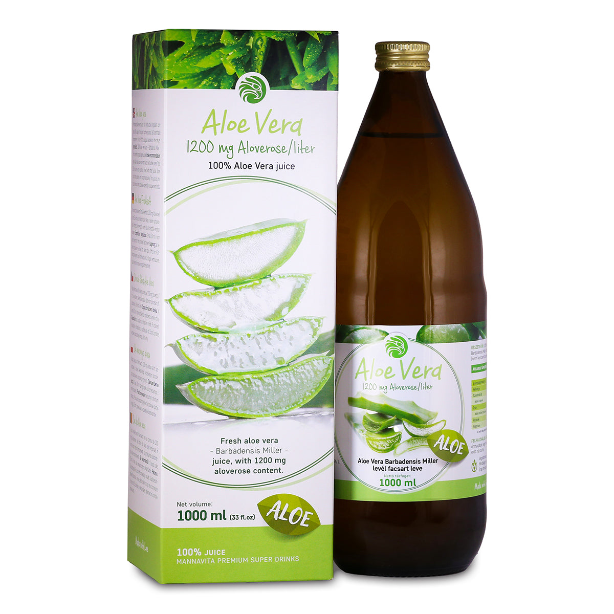 Mannavita Aloe vera, 100% čistá lisovaná šťava • 1000 ml