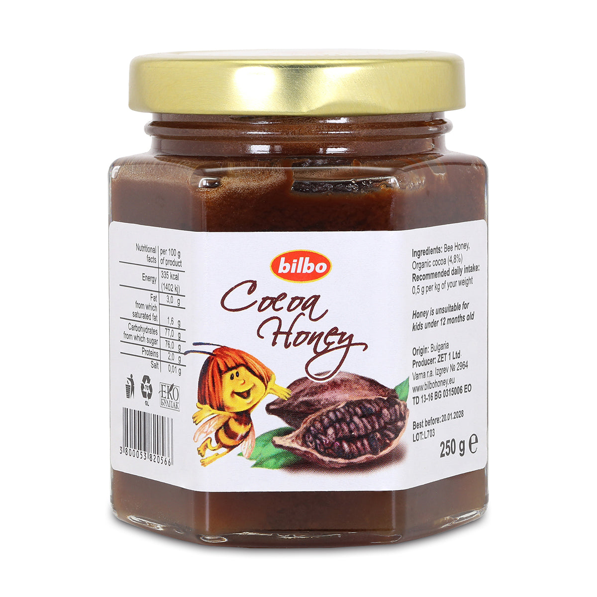 Bilbo surový kakaový med • 250 g