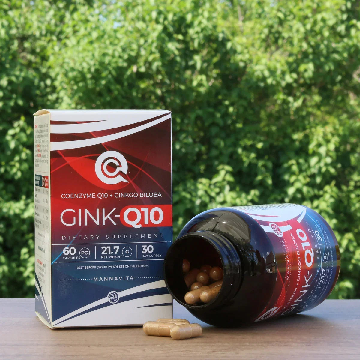GINK-Q10 • Q10 Coenzyme + Ginkgo Biloba complex • 60 capsules - Mannavita