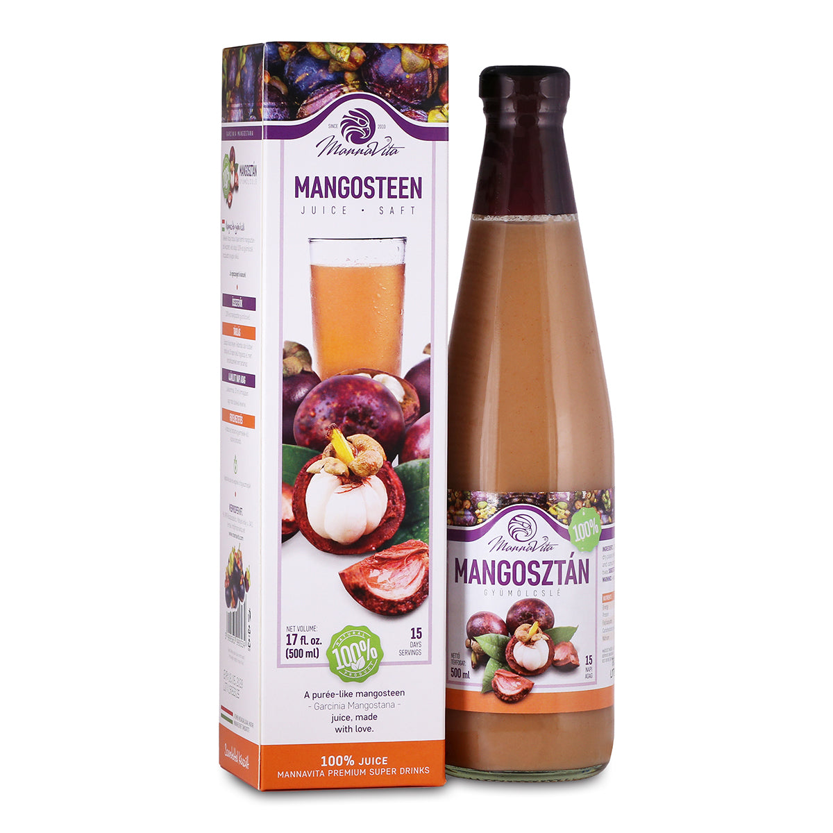 Mannavita Mangostan, 100% čistá lisovaná pyré • 500 ml