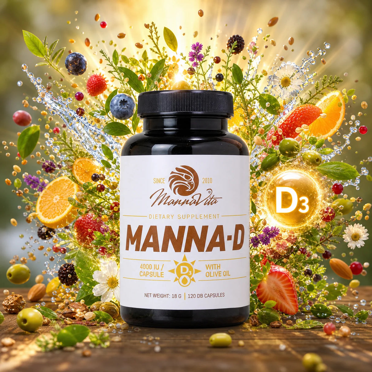 MANNA-D vitamín D3 v olivovom oleji • 4000 IU • 120 kapsúl
