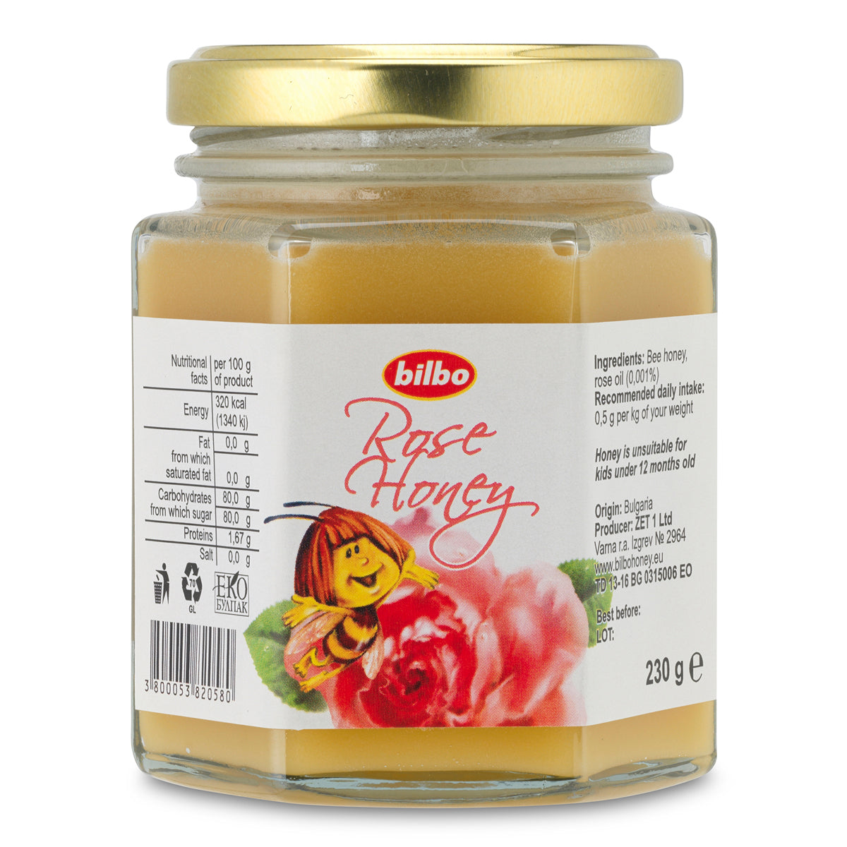 Bilbo surový ružový med • 230 g