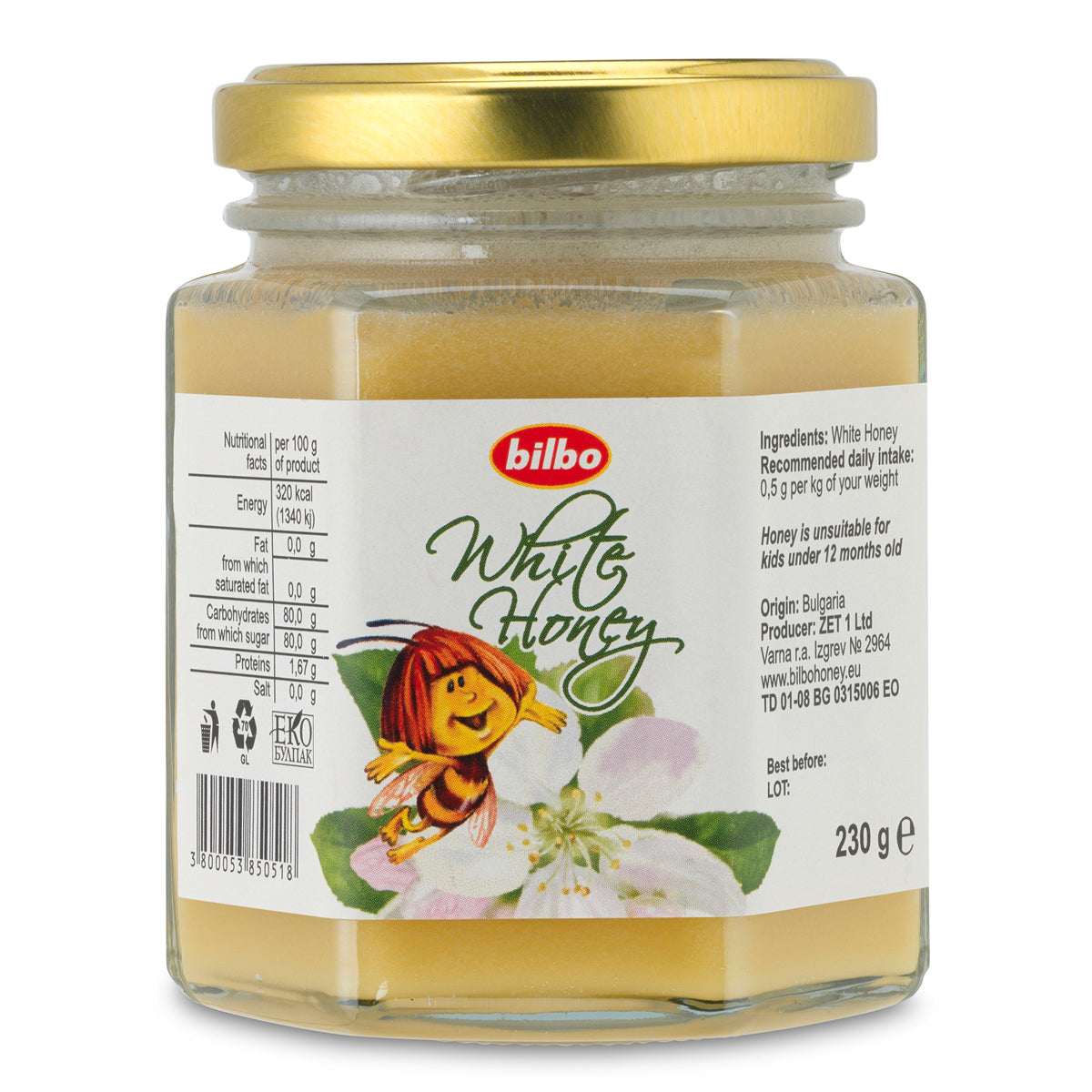 Bilbo surový biely med • 230 g