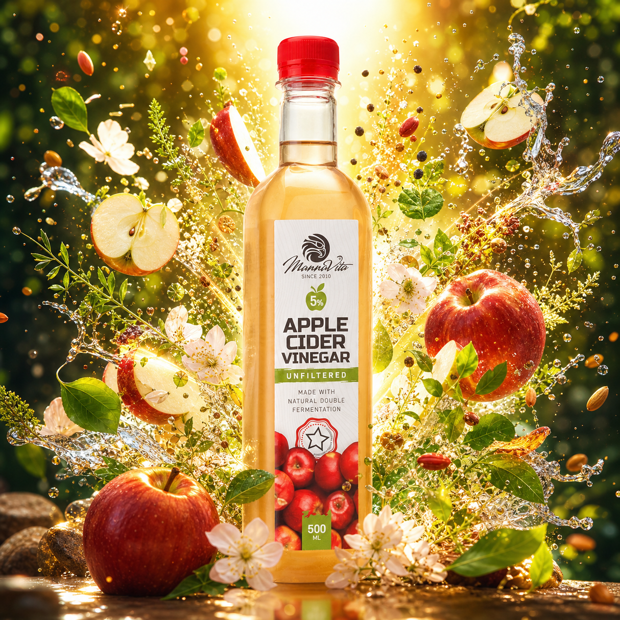 Mannavita nefiltrovaný Jablčný Ocot s dvojitou fermentáciou • 500 ml