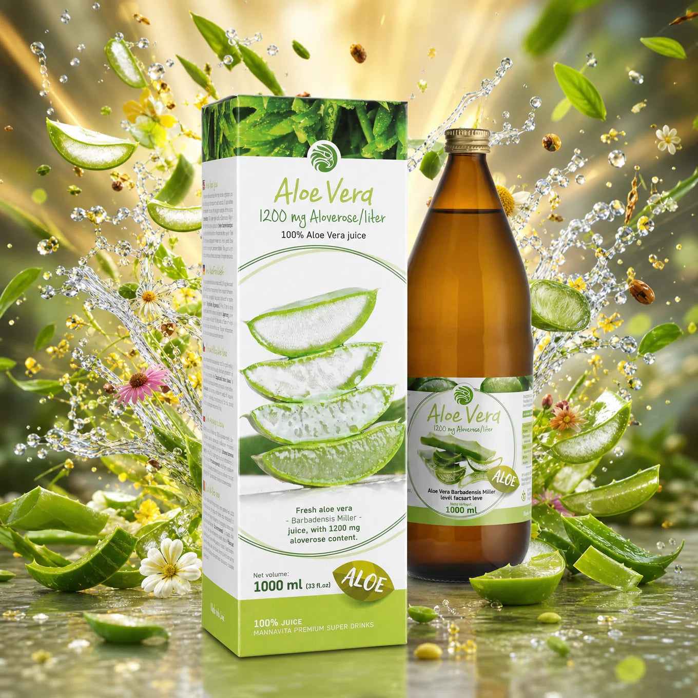 Mannavita Aloe vera, 100% čistá lisovaná šťava • 1000 ml
