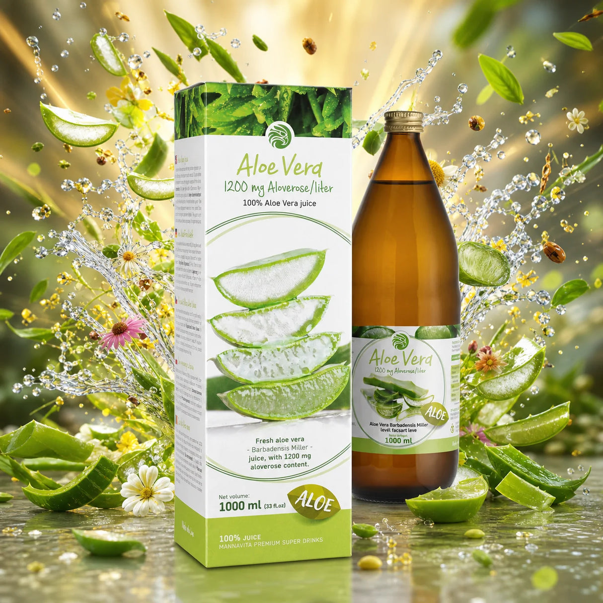 Mannavita Aloe vera, 100% čistá lisovaná šťava • 1000 ml