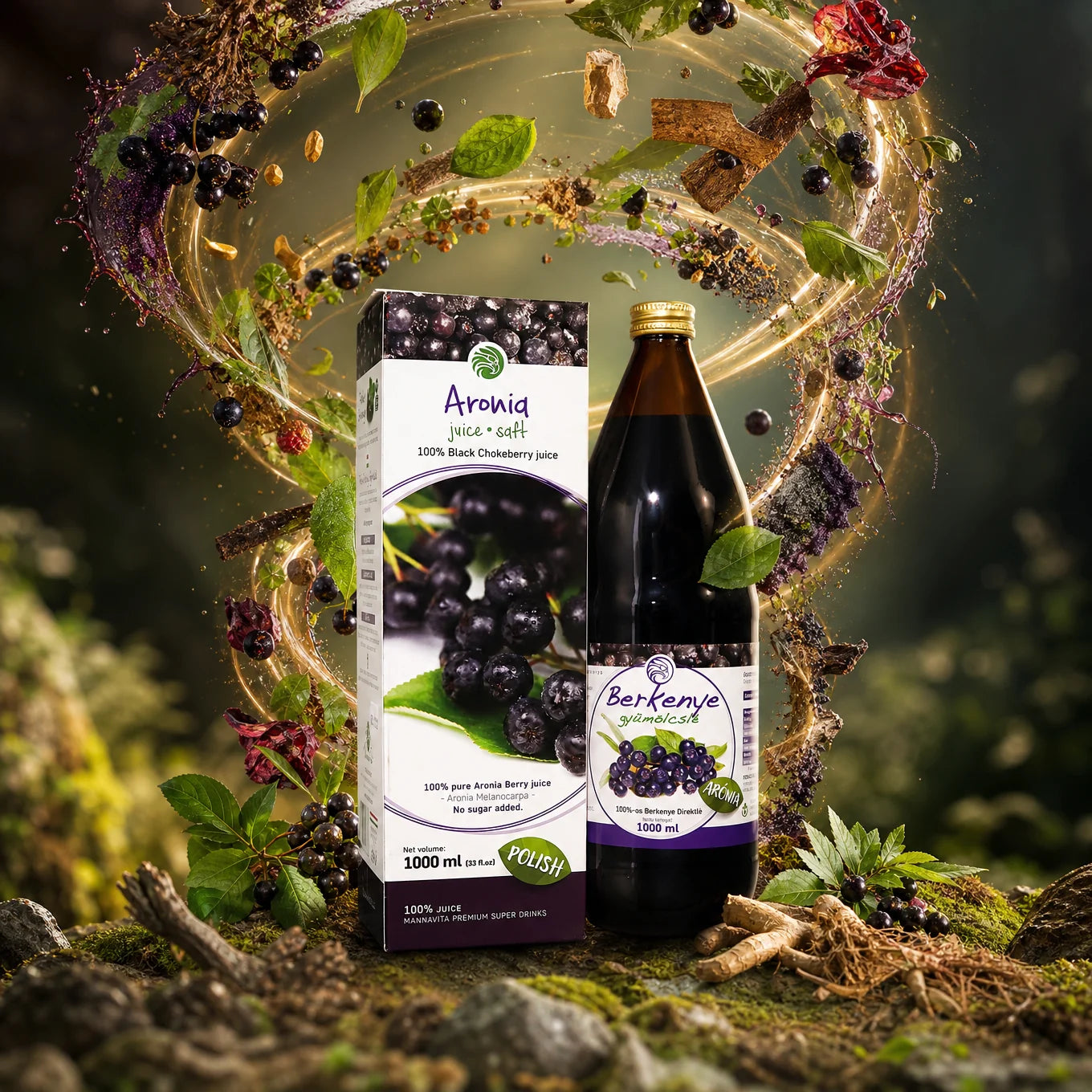 Mannavita Aróniová 100 % čistá lisovaná šťava • 1000 ml