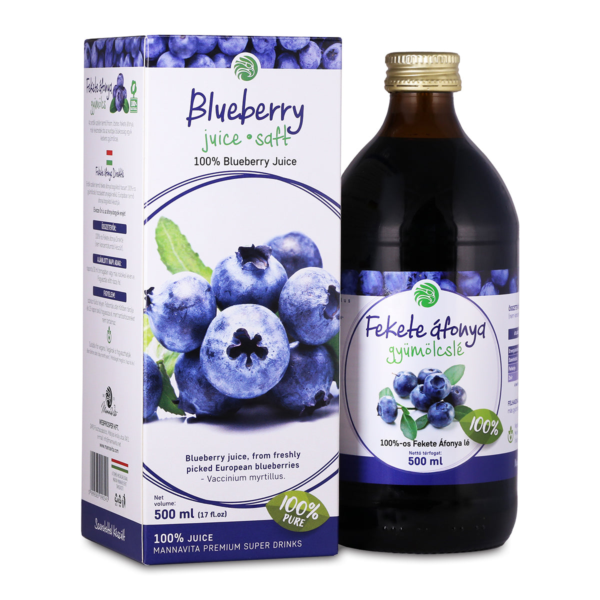 Mannavita Čučoriedka, 100% čistá lisovaná šťava • 500 ml