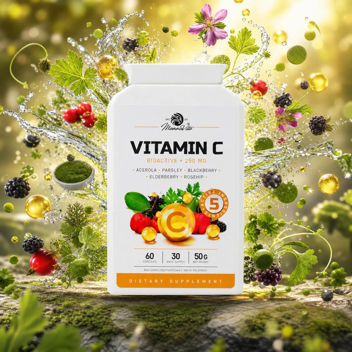 Mannavita komplex vitamínu C • 250 mg bioaktívneho vitamínu C • 60 kapsúl
