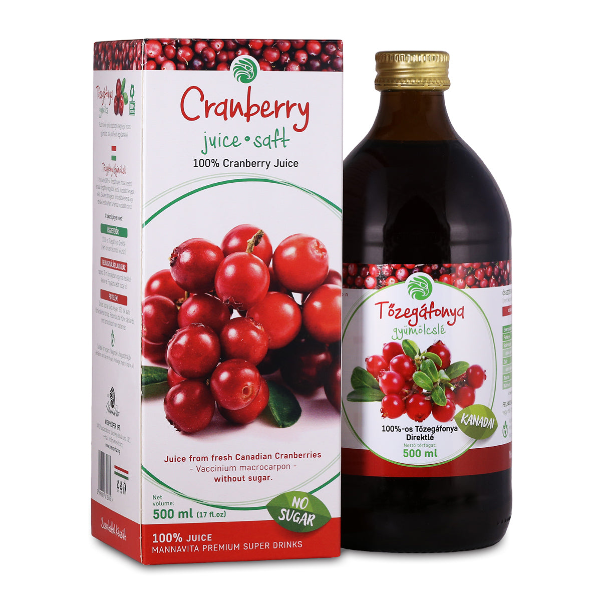 Mannavita Brusnica, 100% čistá lisovaná šťava • 500 ml
