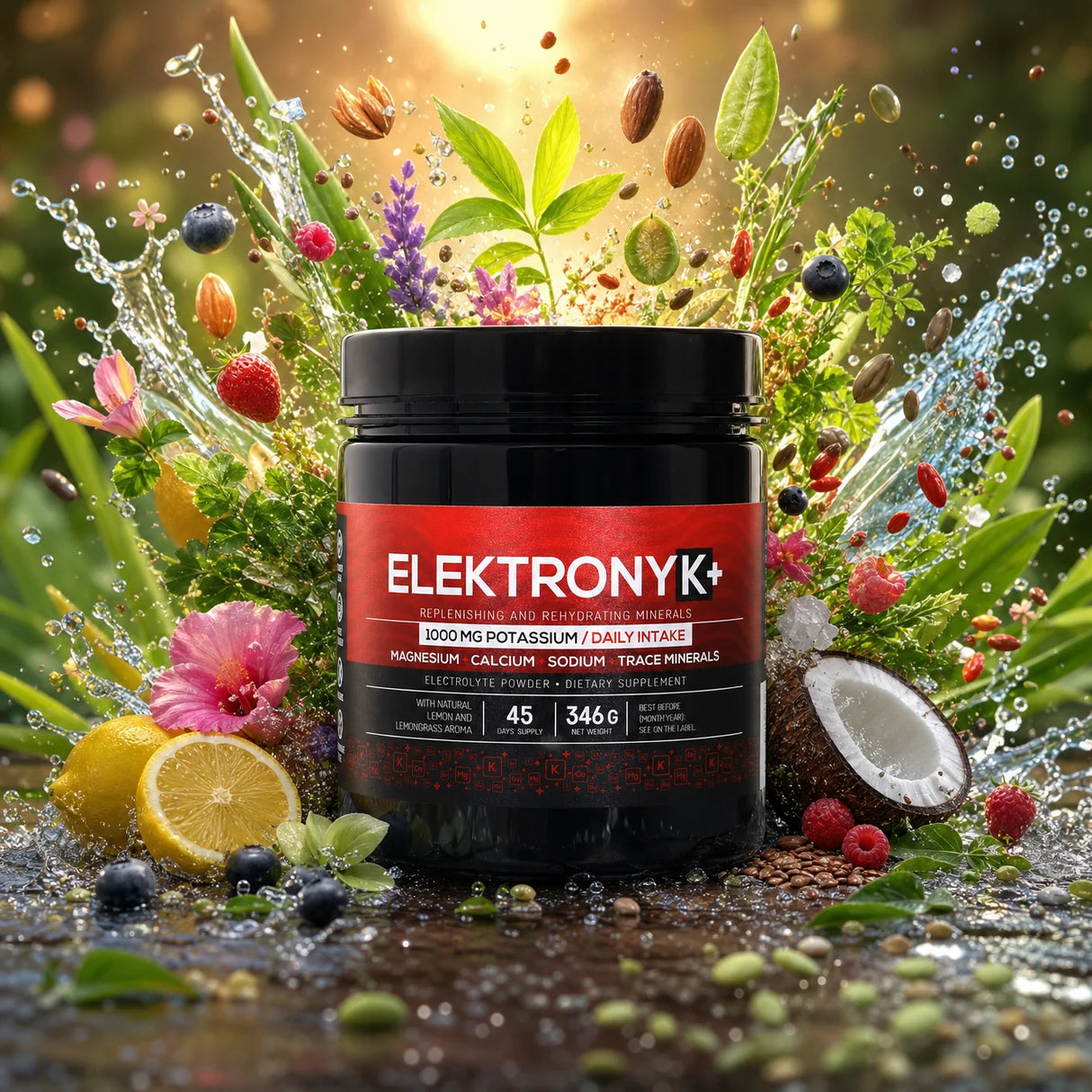 ElektronyK+ elektrolytový prášok • 1000 mg draslíka s glycínom • SLADKÝ, 402g