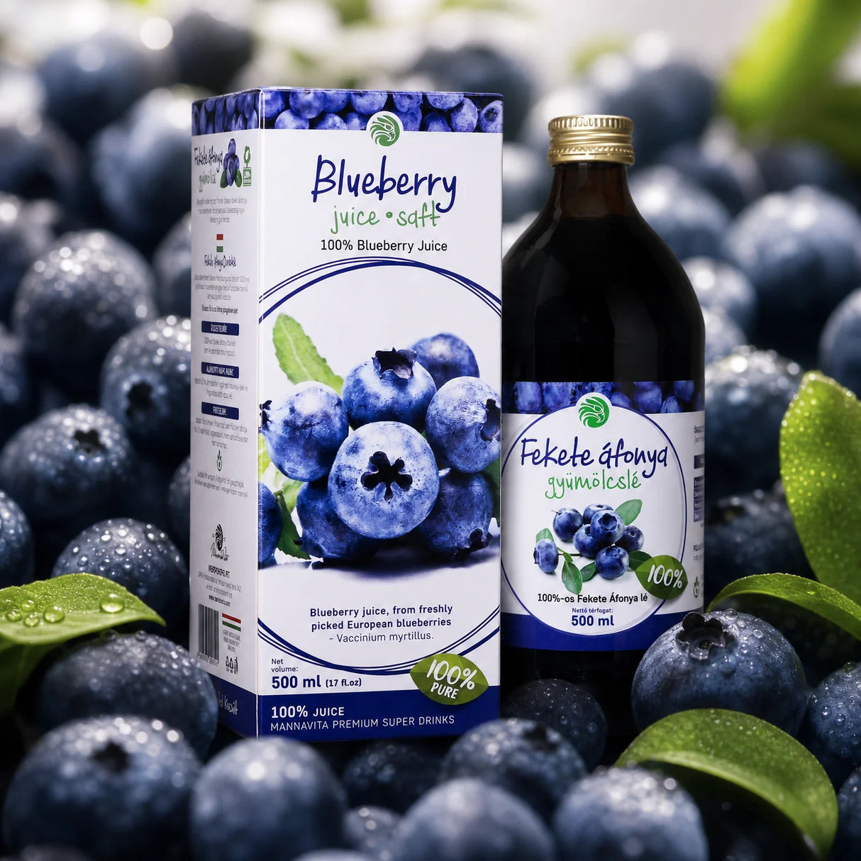Mannavita Čučoriedková 100 % čistá lisovaná šťava • 500 ml