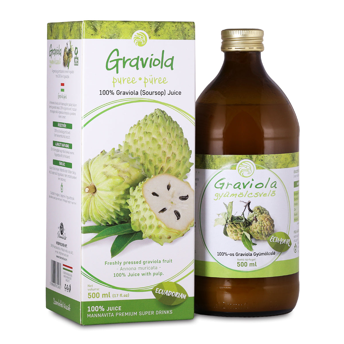 Mannavita Graviola, 100% čistá lisovaná pyré • 500 ml
