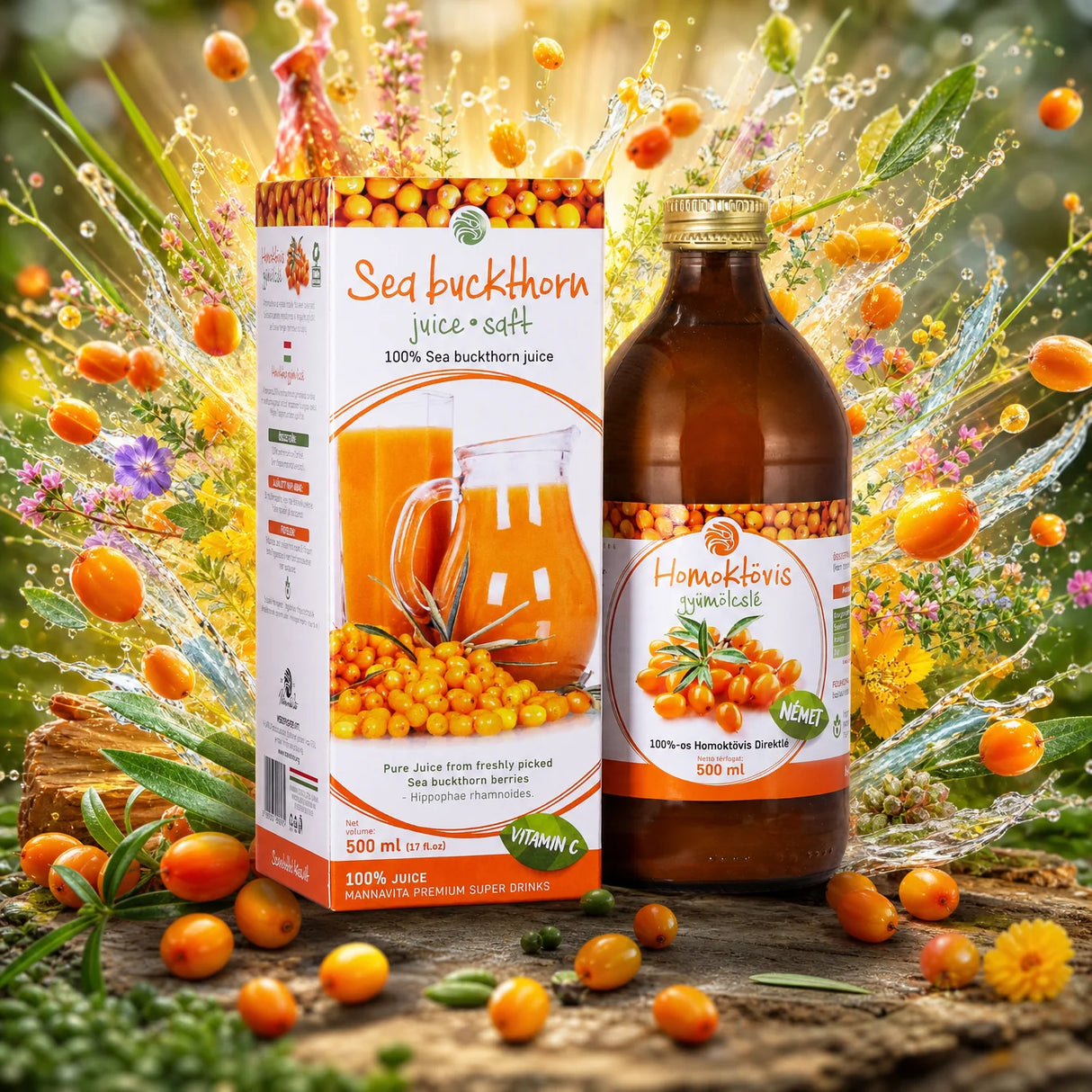 Mannavita Rakytníková 100 % čistá lisovaná šťava • 500 ml