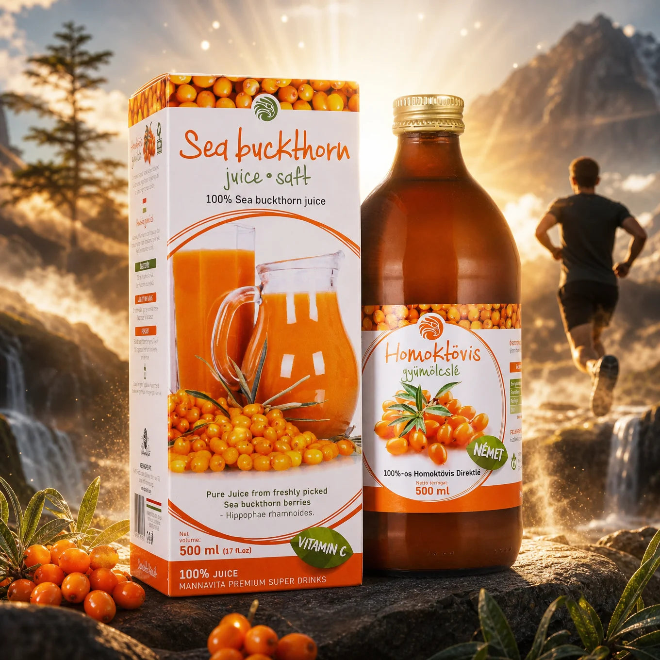 Mannavita Rakytníková 100 % čistá lisovaná šťava • 500 ml