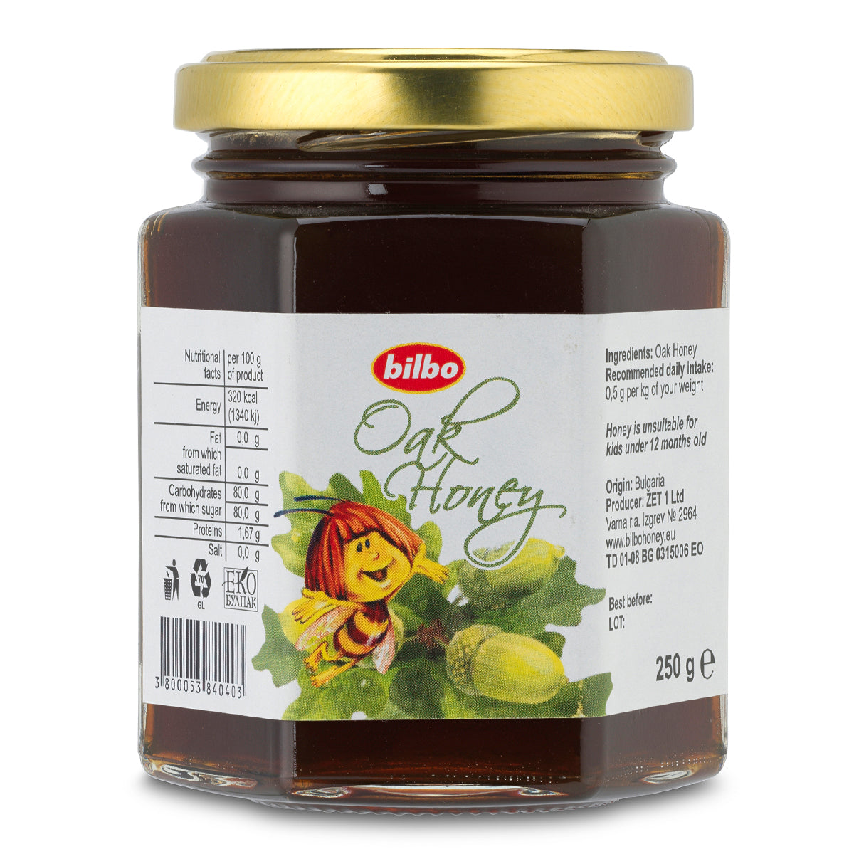 Bilbo surový dubový med • 250 g