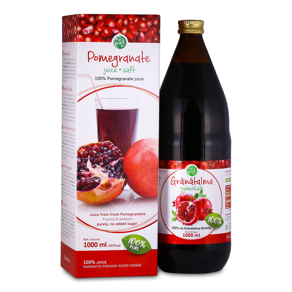 Mannavita Granátové jablko, 100% čistá lisovaná šťava • 1000 ml