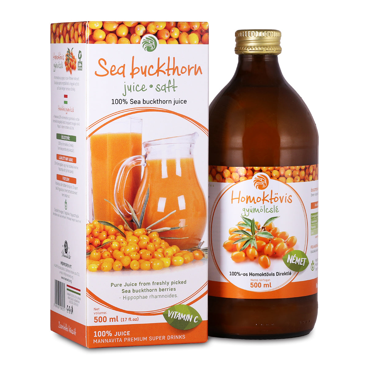 Mannavita Rakytníková, 100% čistá lisovaná pyré • 500 ml